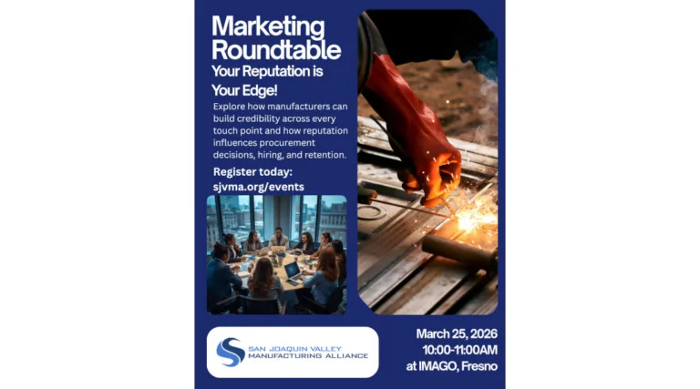 Flyer for the March 25 SEO roundtable for SJVMA, held at IMAGO at 10am.