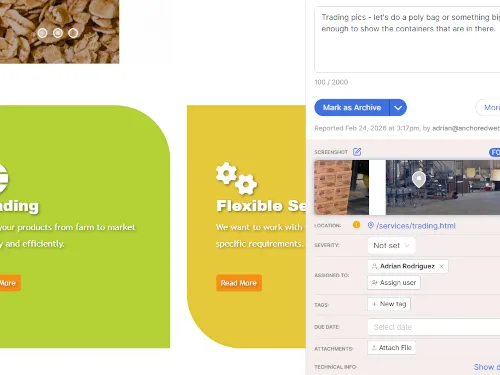 A screenshot of the on-site feedback tool in action.